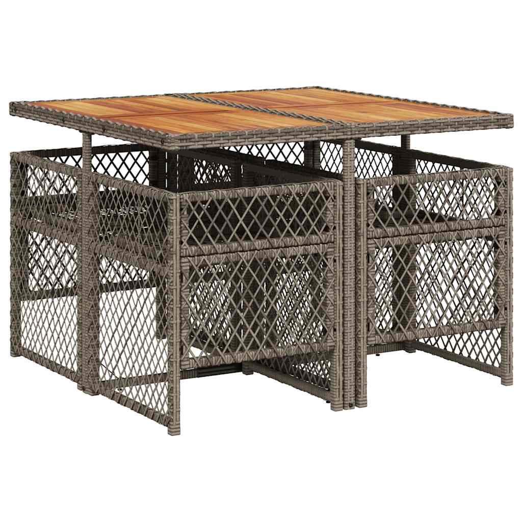 5 Piece Garden Dining Set with Cushions Grey Poly Rattan