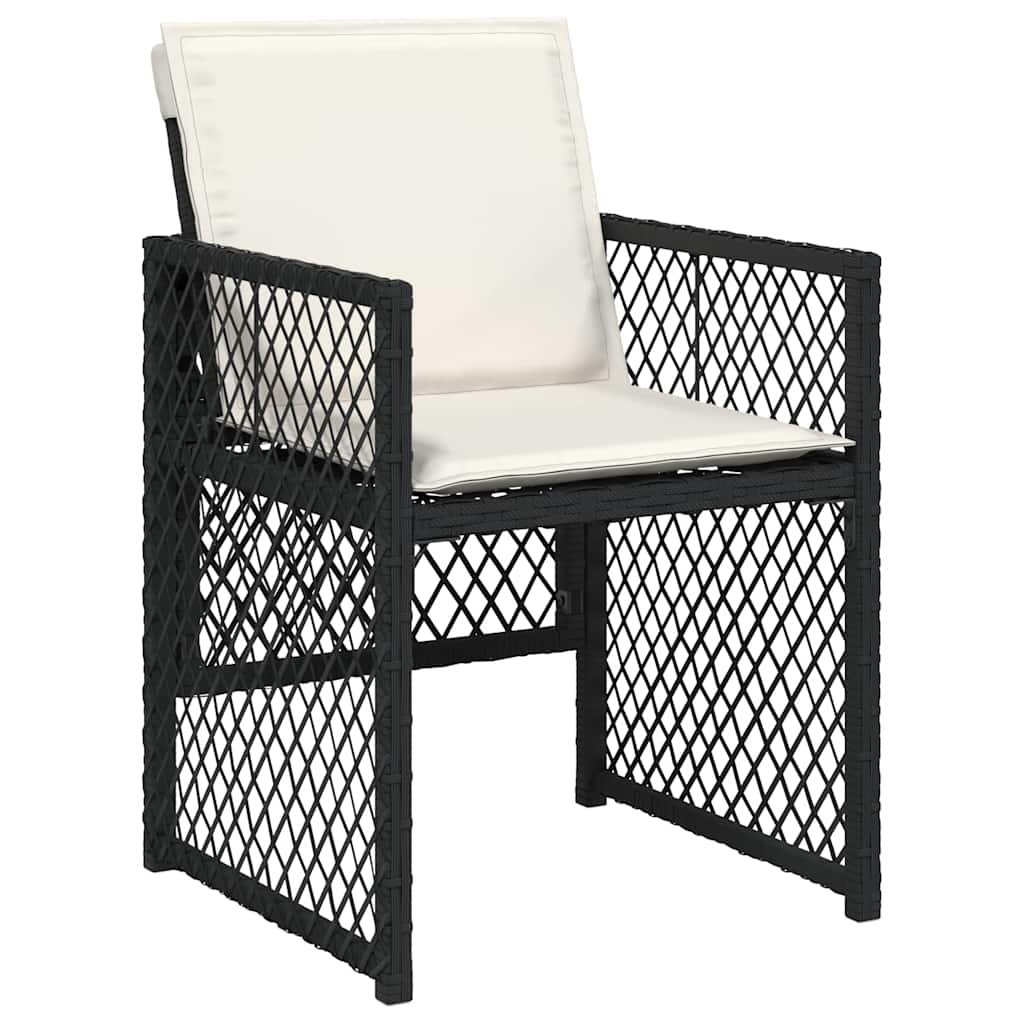 7 Piece Garden Dining Set with Cushions Black Poly Rattan