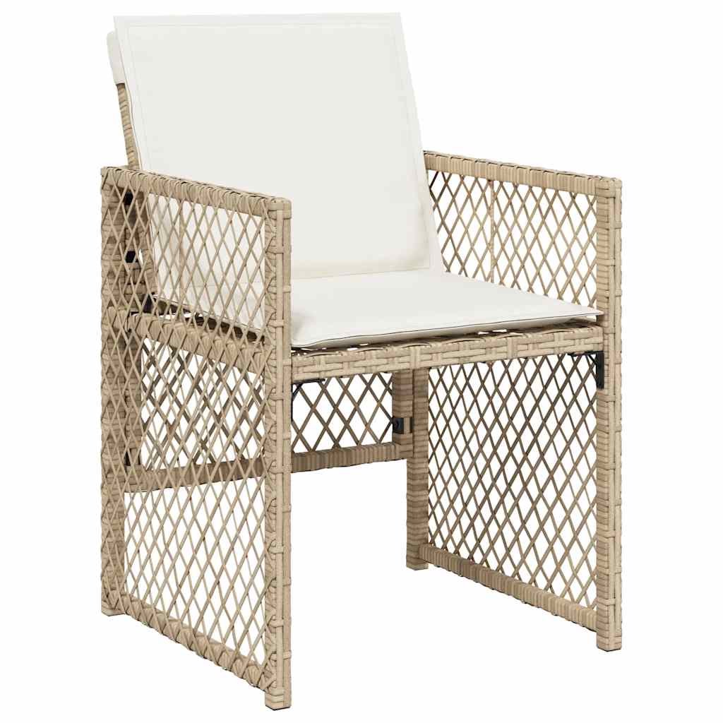 7 Piece Garden Dining Set with Cushions Beige Poly Rattan
