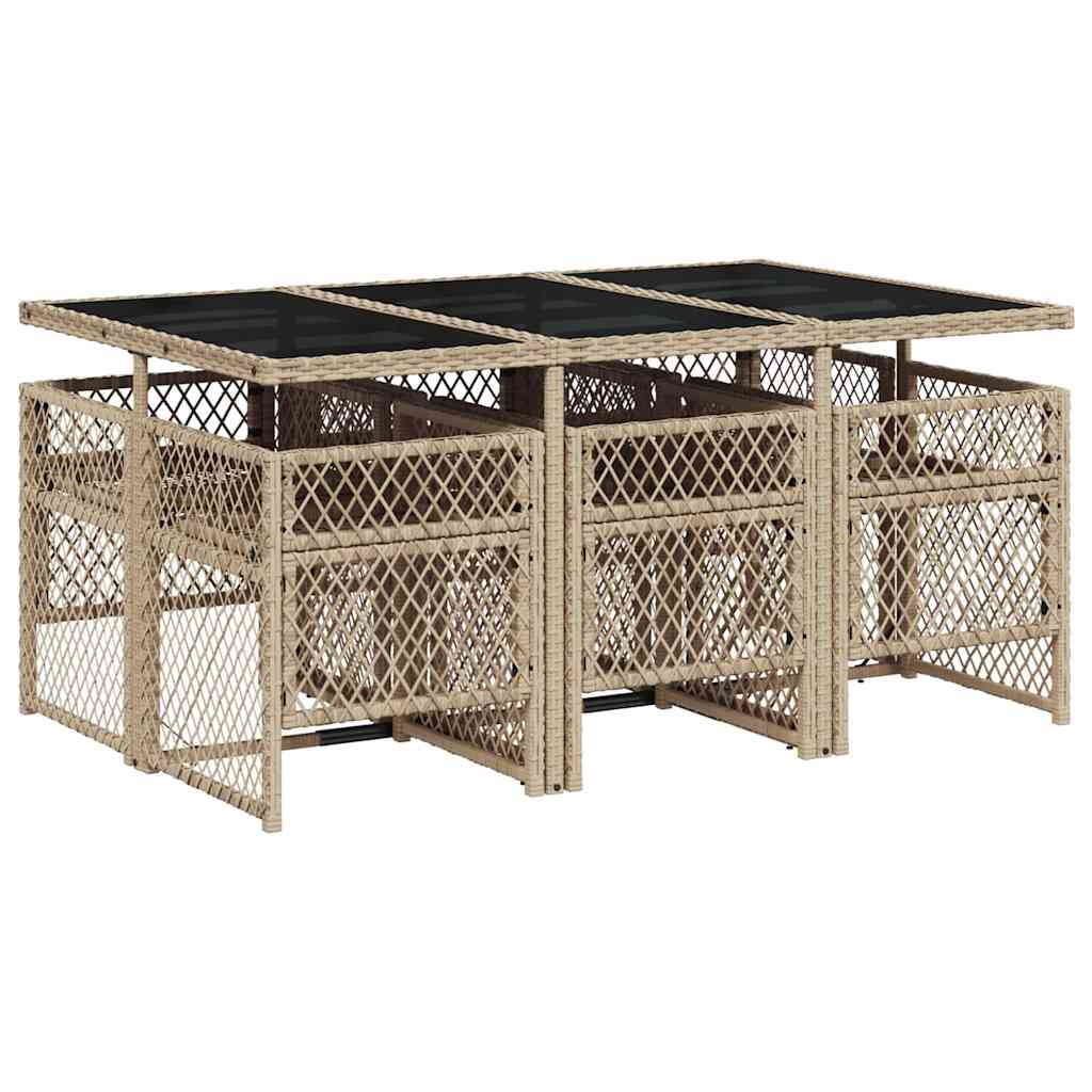 7 Piece Garden Dining Set with Cushions Beige Poly Rattan