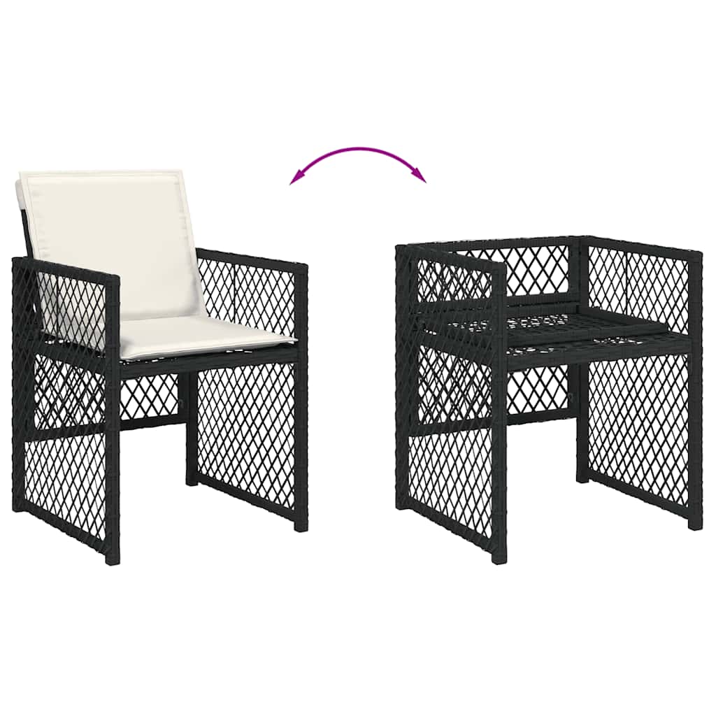7 Piece Garden Dining Set with Cushions Black Poly Rattan