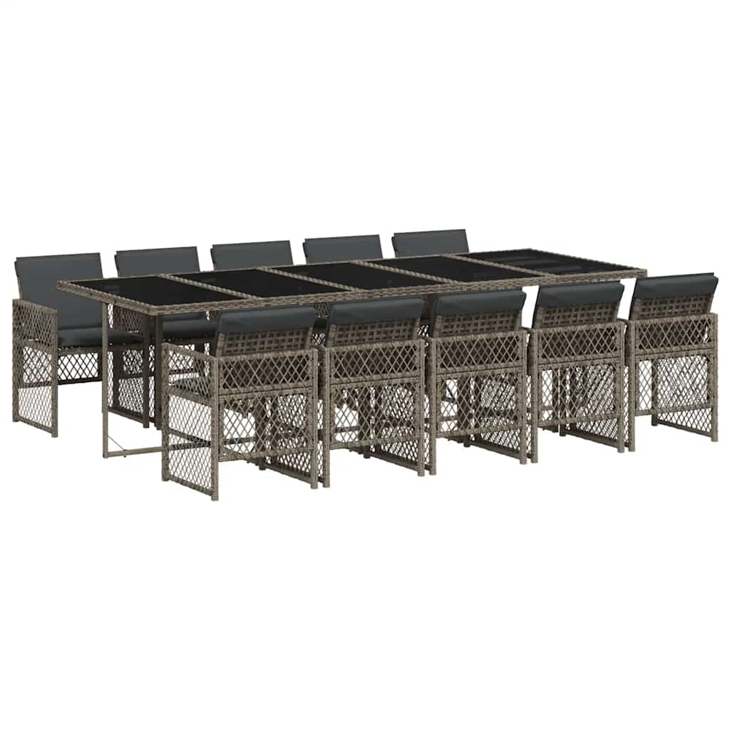 11 Piece Garden Dining Set with Cushions Grey Poly Rattan