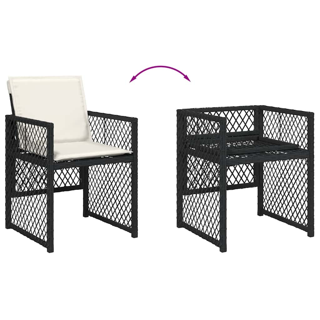 11 Piece Garden Dining Set with Cushions Black Poly Rattan
