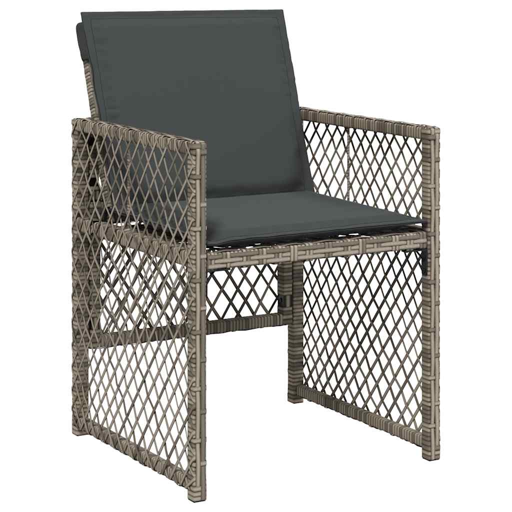 9 Piece Garden Dining Set with Cushions Grey Poly Rattan