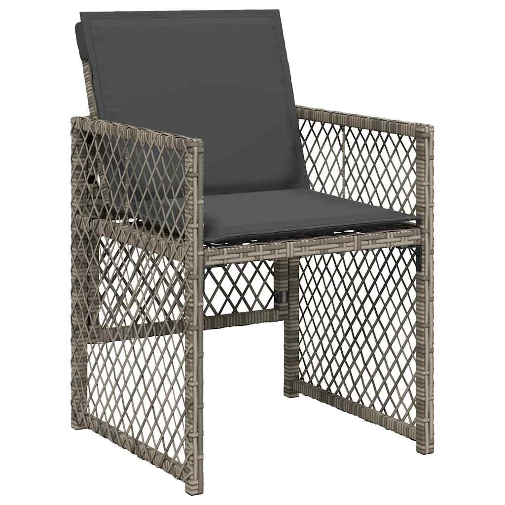 11 Piece Garden Dining Set with Cushions Grey Poly Rattan