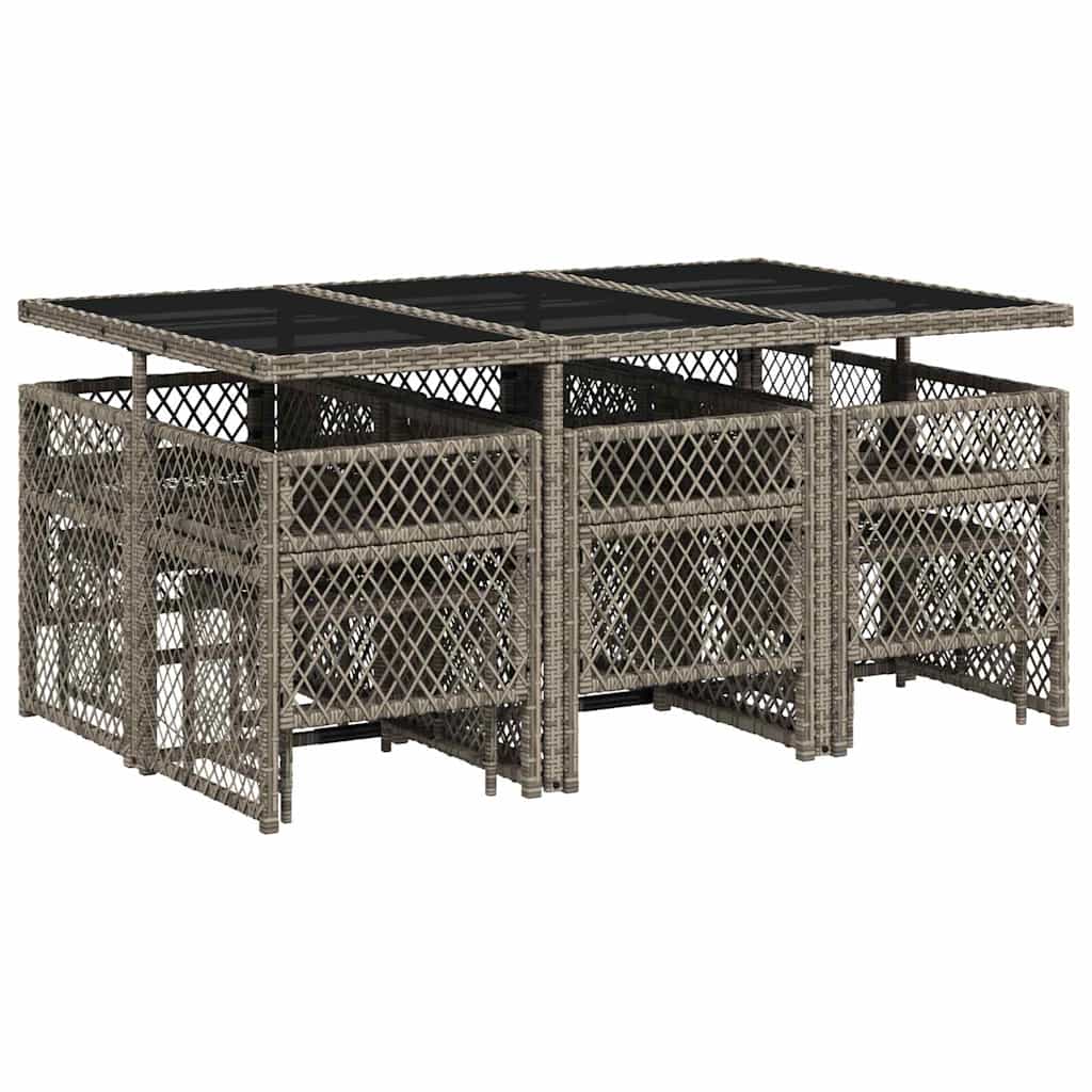 11 Piece Garden Dining Set with Cushions Grey Poly Rattan