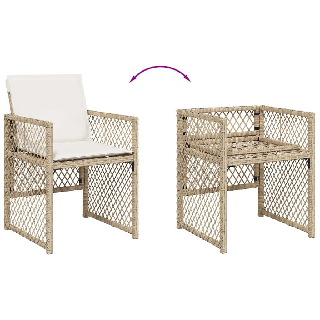 11 Piece Garden Dining Set with Cushions Beige Poly Rattan