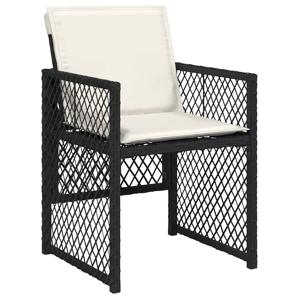 13 Piece Garden Dining Set with Cushions Black Poly Rattan