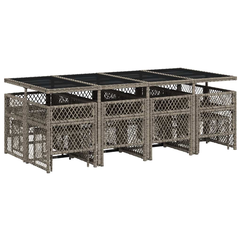 13 Piece Garden Dining Set with Cushions Grey Poly Rattan