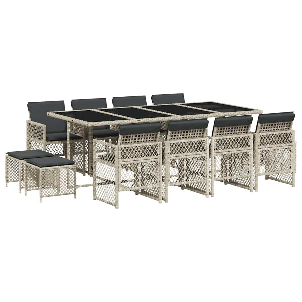 13 Piece Garden Dining Set with Cushions Light Grey Poly Rattan