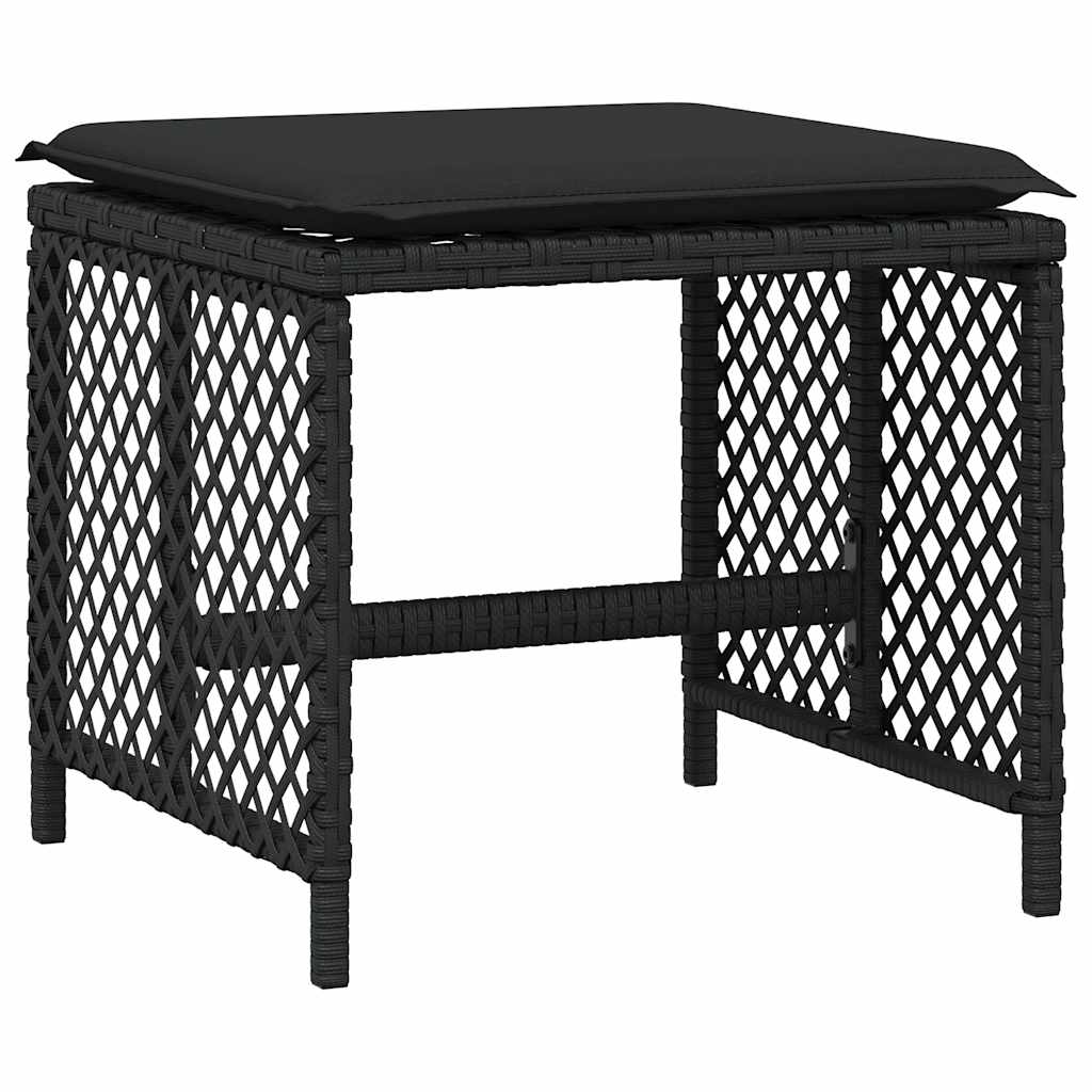 15 Piece Garden Dining Set with Cushions Black Poly Rattan