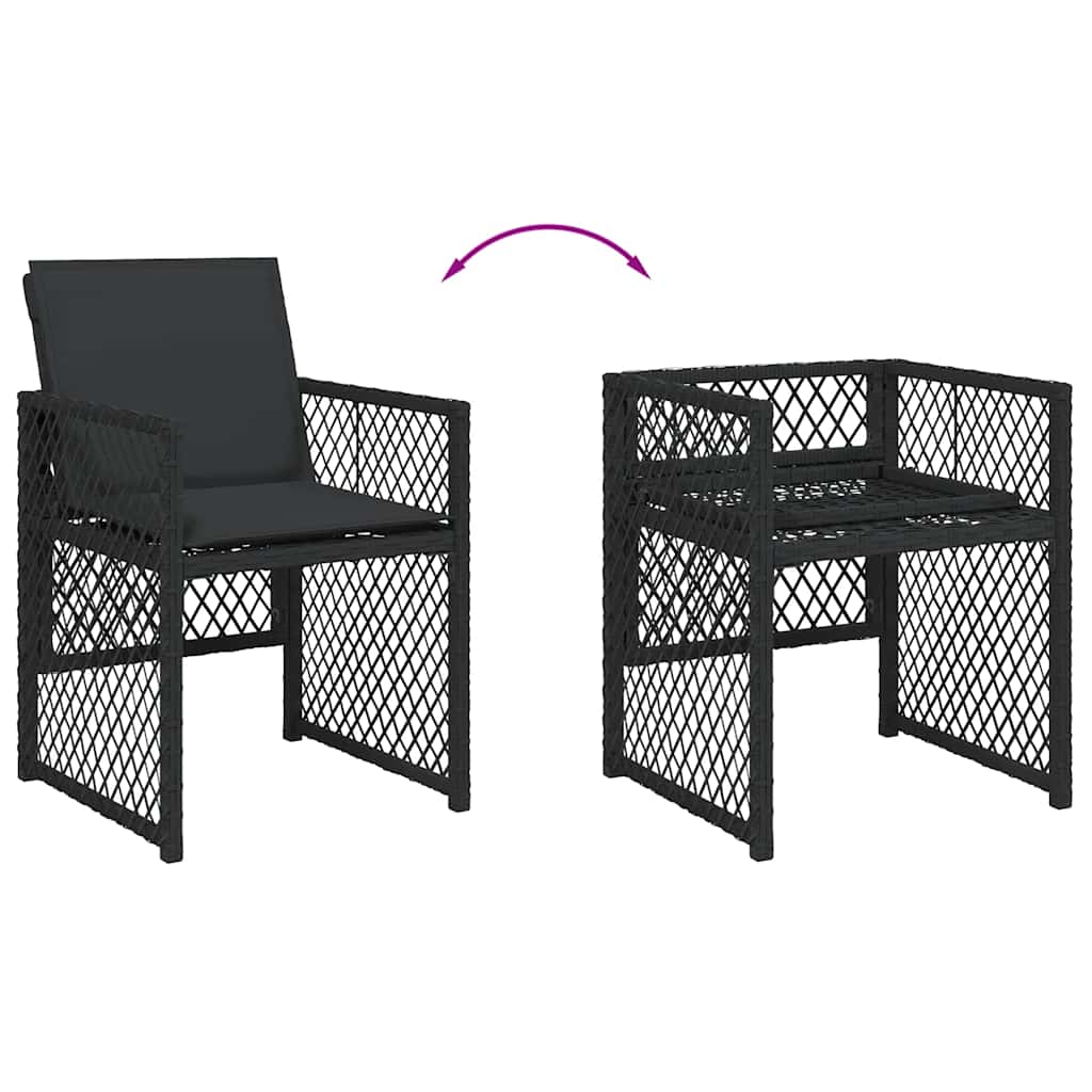 15 Piece Garden Dining Set with Cushions Black Poly Rattan