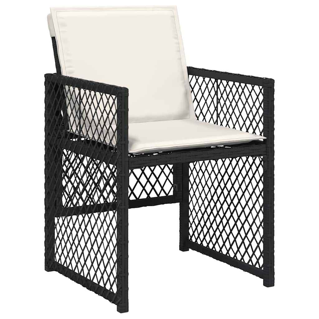 17 Piece Garden Dining Set with Cushions Black Poly Rattan