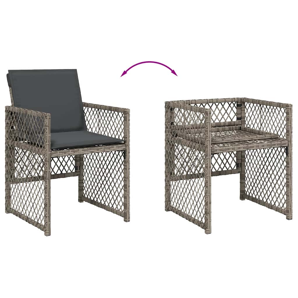 17 Piece Garden Dining Set with Cushions Grey Poly Rattan