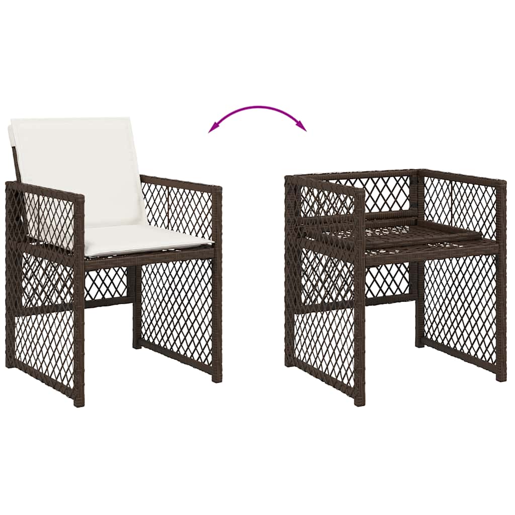 17 Piece Garden Dining Set with Cushions Brown Poly Rattan