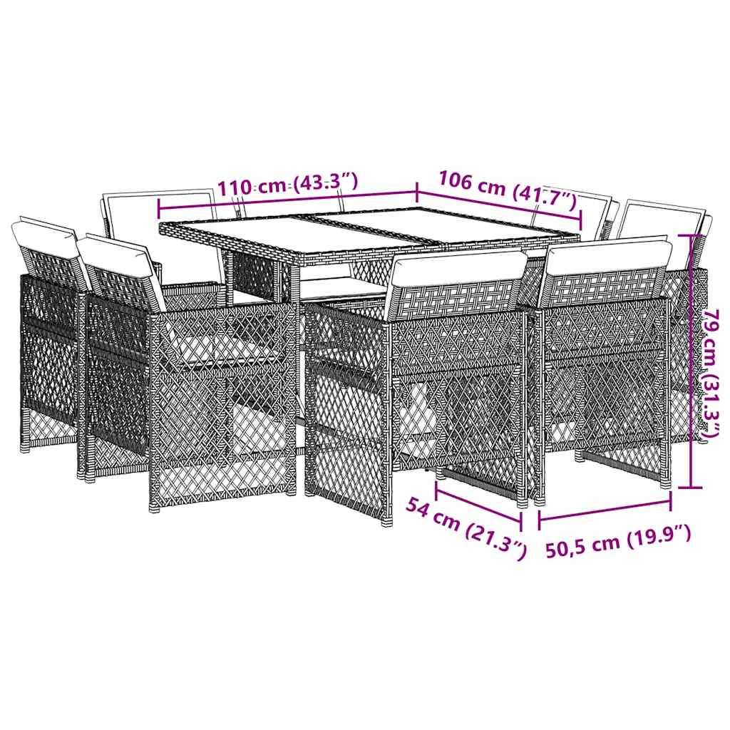 9 Piece Garden Dining Set with Cushions Black Poly Rattan