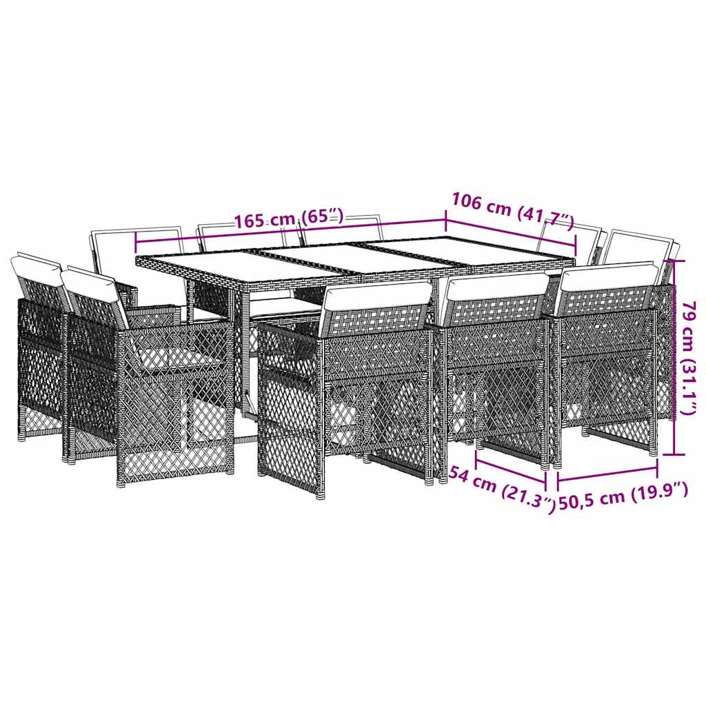11 Piece Garden Dining Set with Cushions Mix Beige Poly Rattan