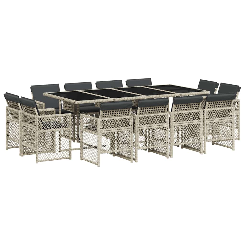 13 Piece Garden Dining Set with Cushions Light Grey Poly Rattan