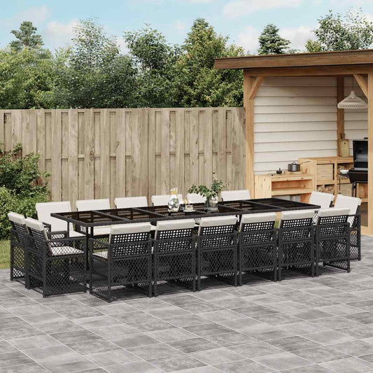 17 Piece Garden Dining Set with Cushions Black Poly Rattan