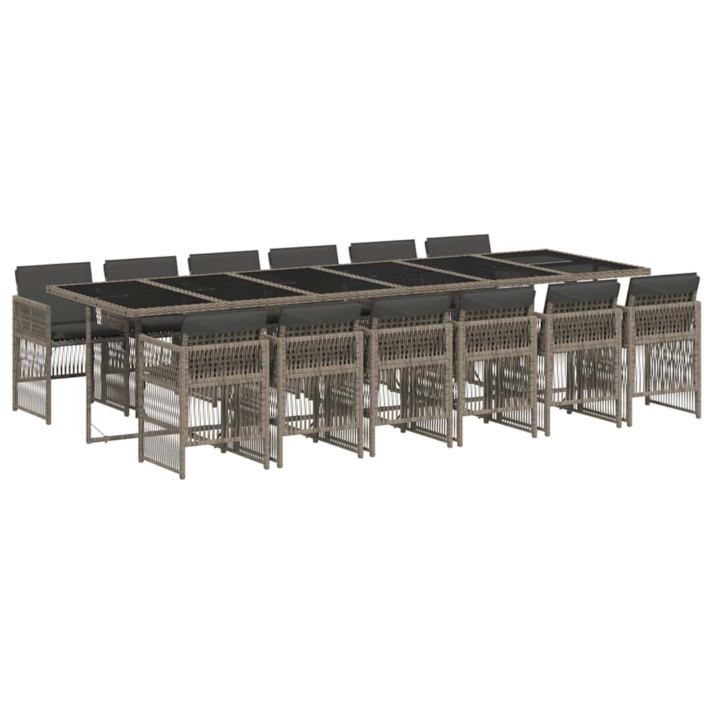 13 Piece Garden Dining Set with Cushions Grey Poly Rattan