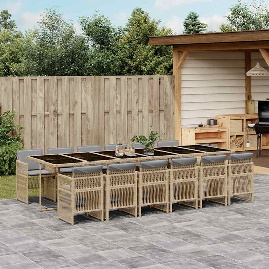 13 Piece Garden Dining Set with Cushions Mix Beige Poly Rattan