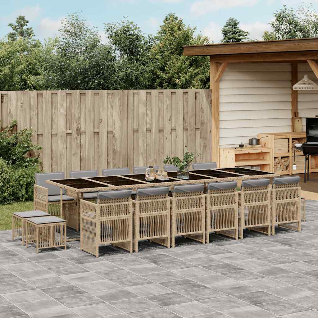 17 Piece Garden Dining Set with Cushions Mix Beige Poly Rattan