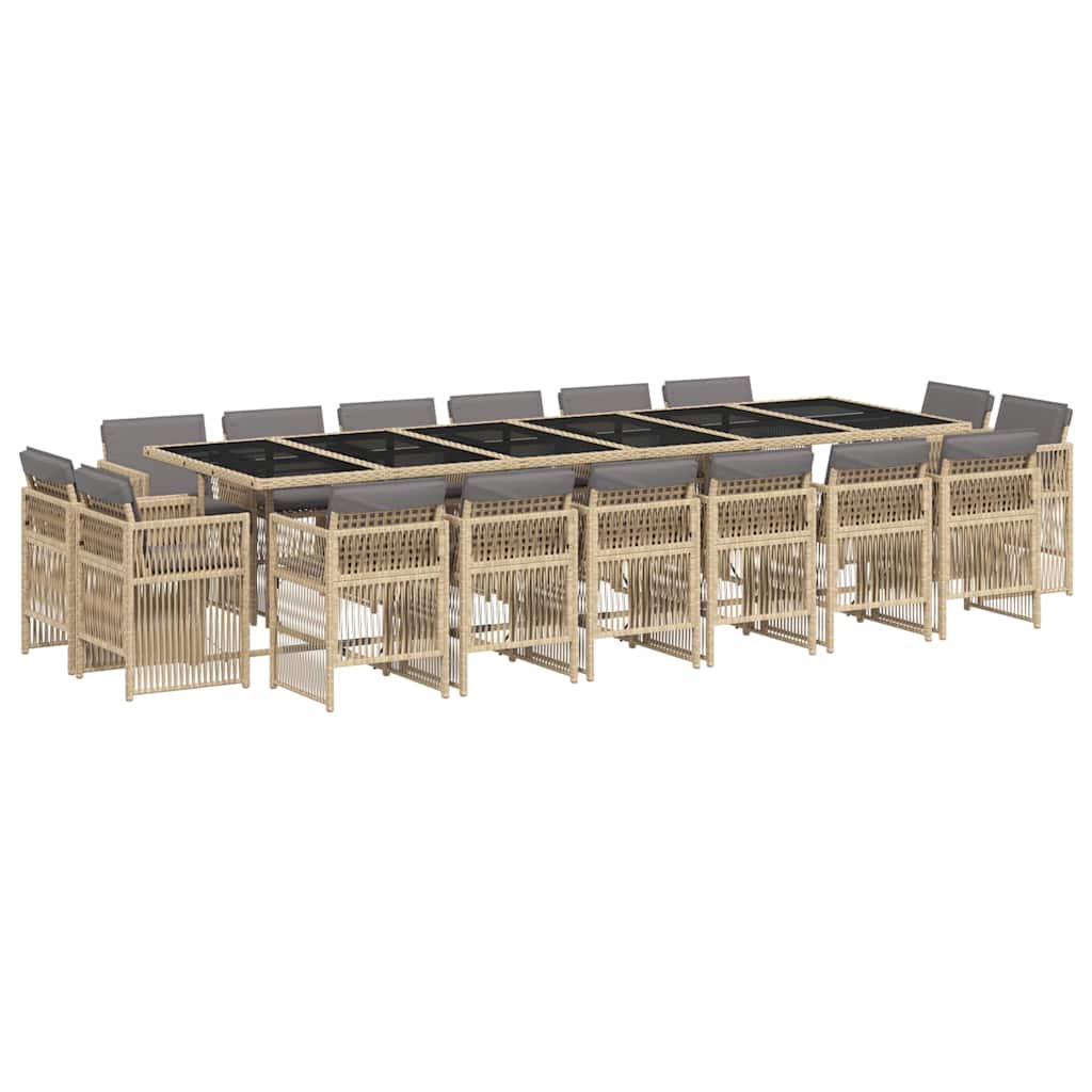 17 Piece Garden Dining Set with Cushions Mix Beige Poly Rattan