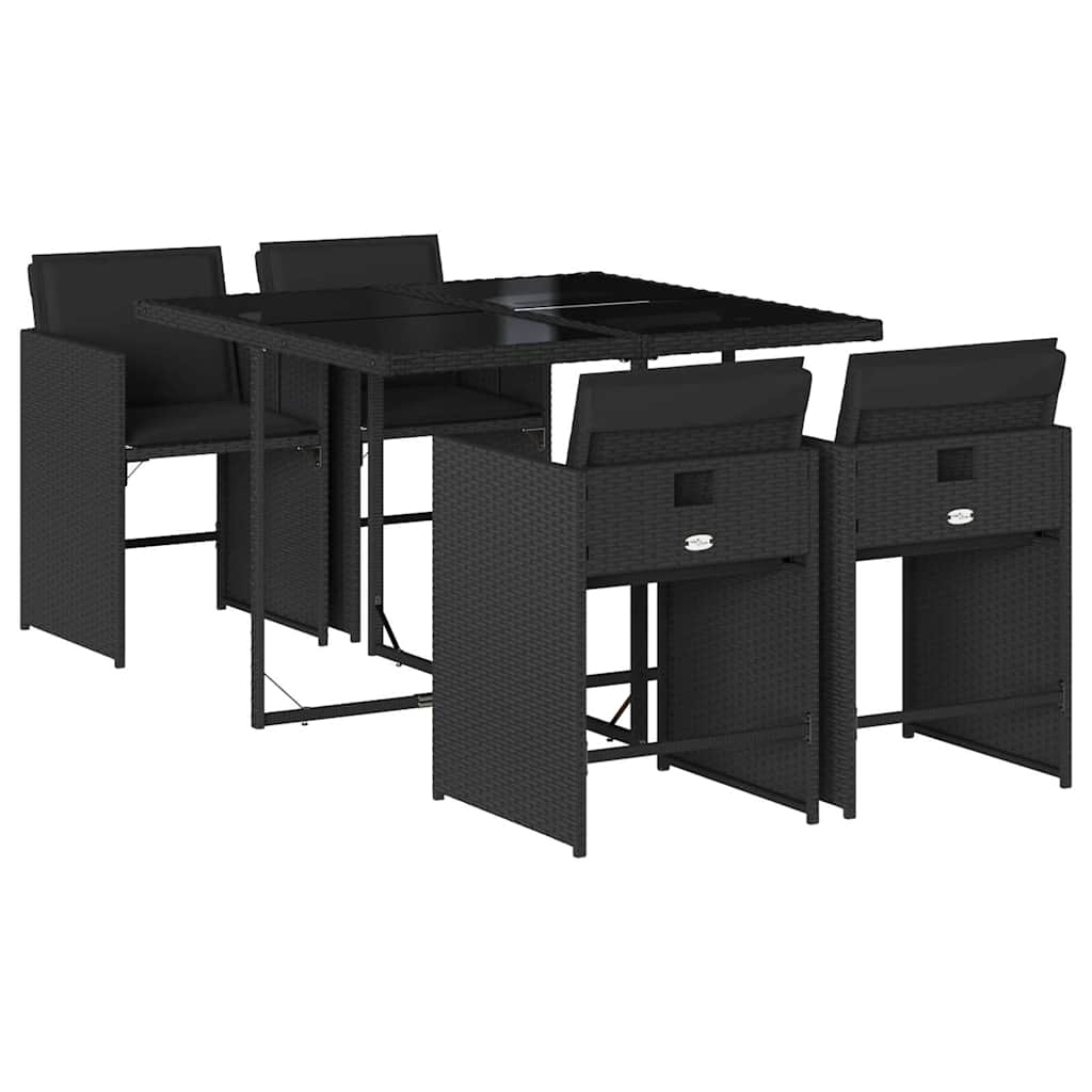 Garden Dining Set | Black | PE rattan | 4-seater | Foldable