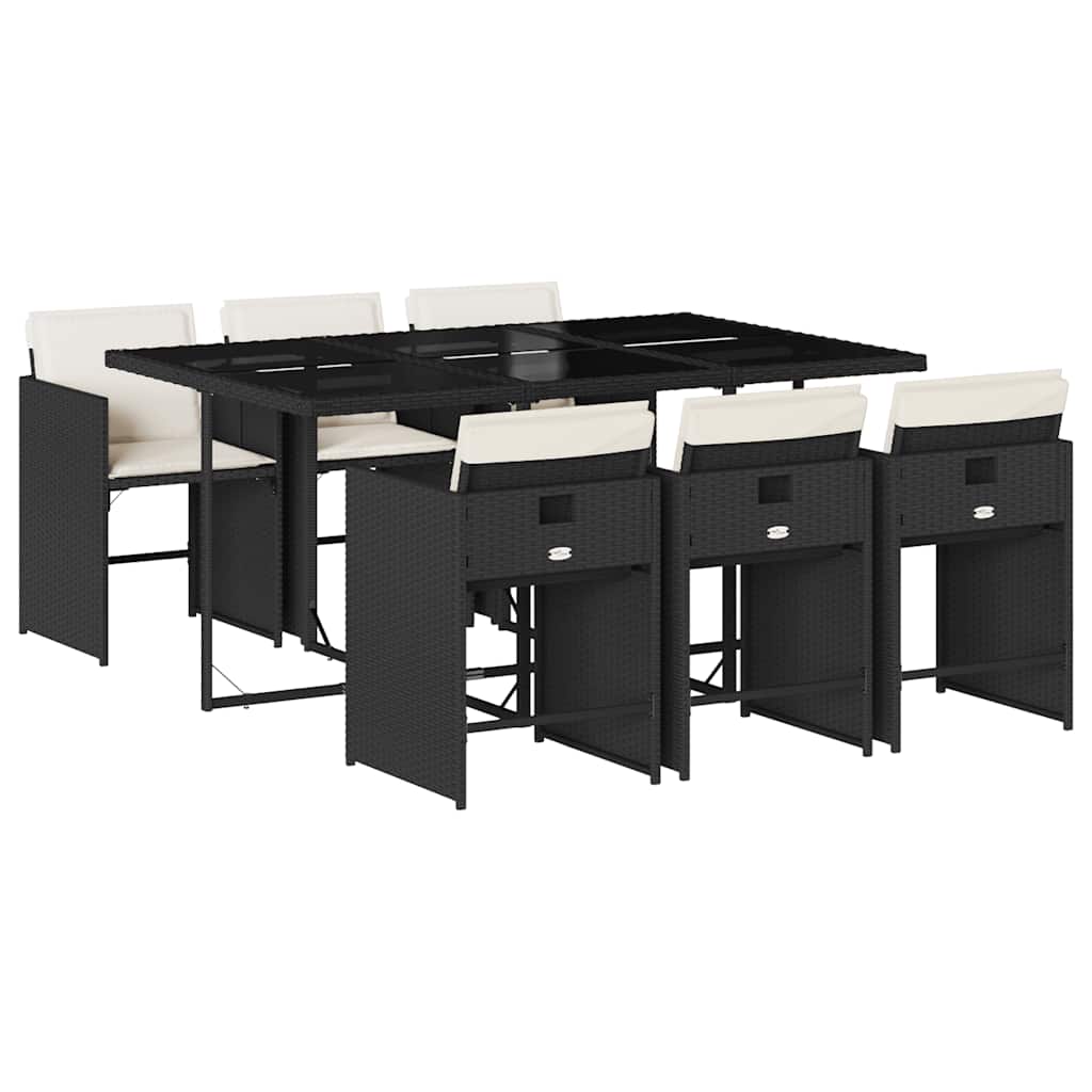 Garden Dining Set | Black | PE rattan | 7 Piece Set | Foldable