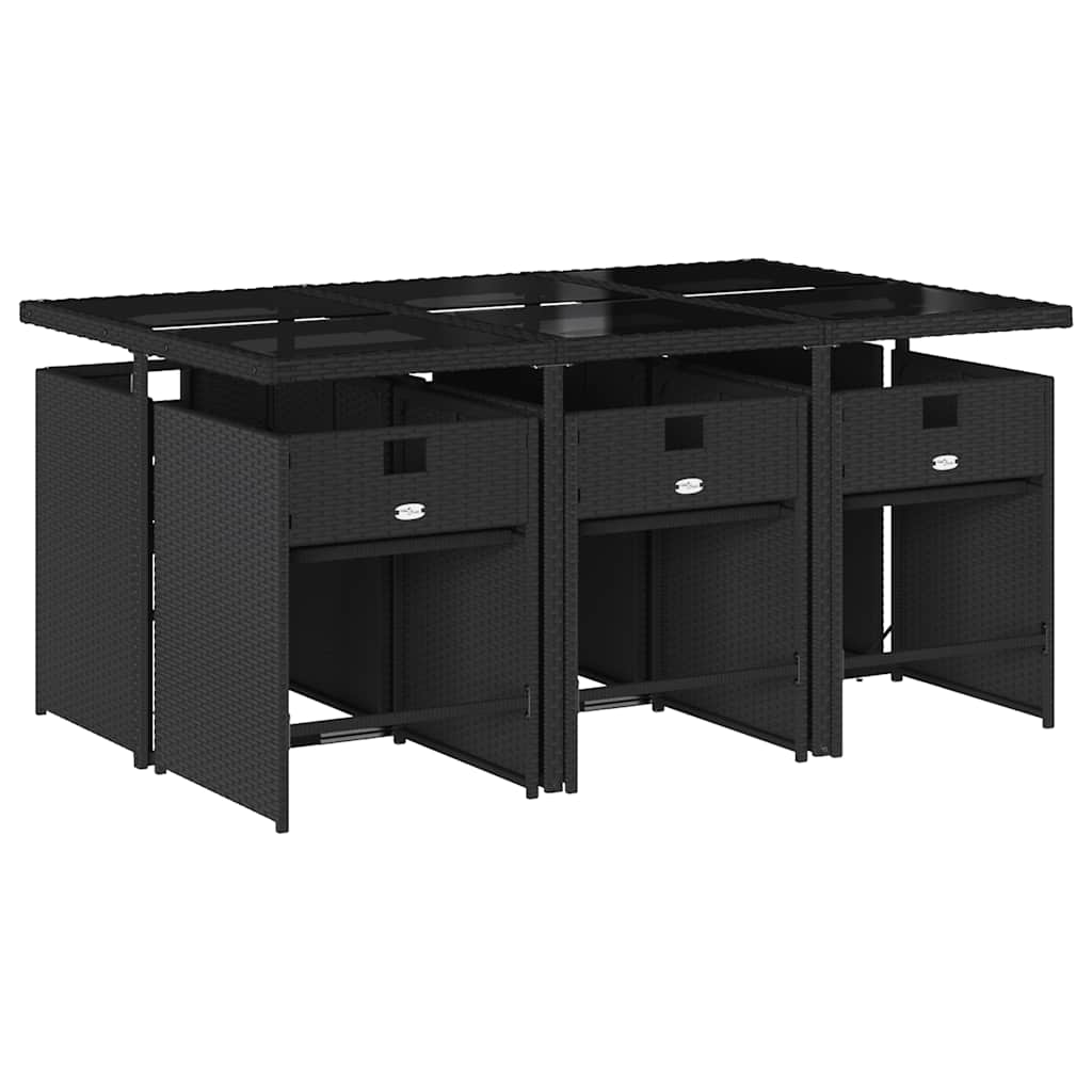 Garden Dining Set | Black | PE Rattan | 6-seater | Foldable