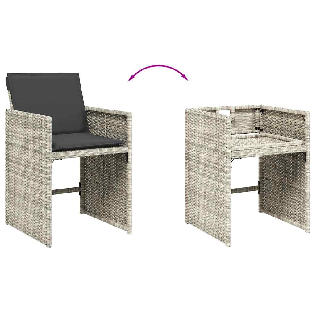 7 Piece Garden Dining Set with Cushions Light Grey Poly Rattan