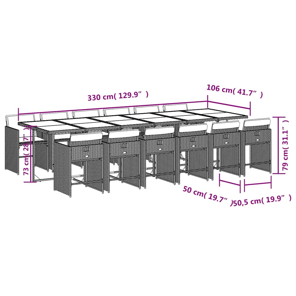 Garden Dining Set | Grey | PE rattan | Large 12-seater | Foldable