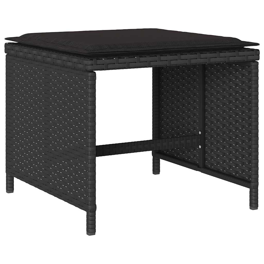 9 Piece Garden Dining Set with Cushions Black Poly Rattan