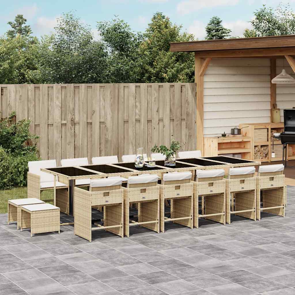 17 Piece Garden Dining Set with Cushions Beige Poly Rattan