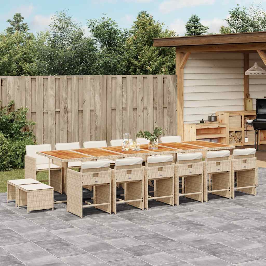 17 Piece Garden Dining Set with Cushions Beige Poly Rattan