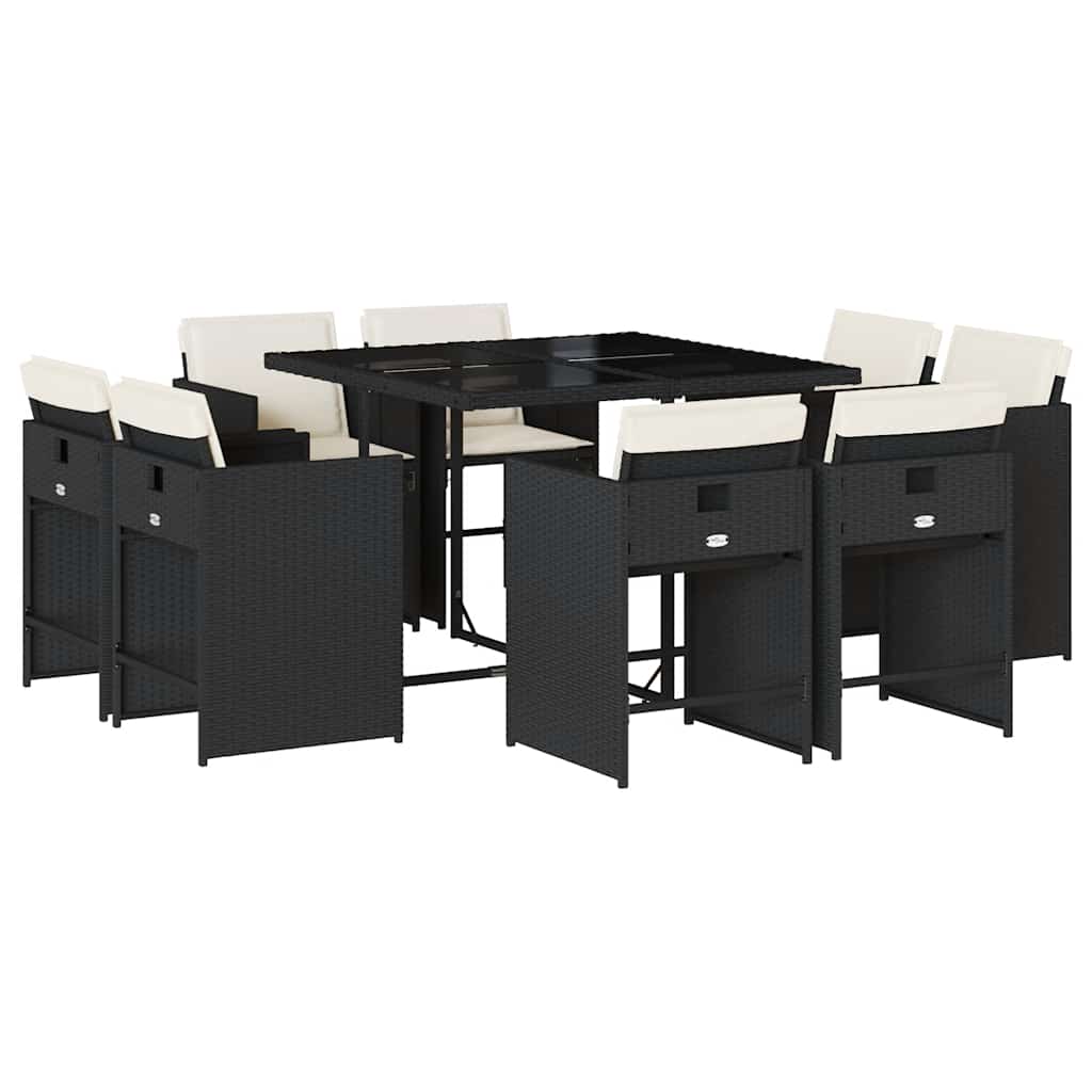 Garden Dining Set | Black and Cream White | PE Rattan | 8-Seater