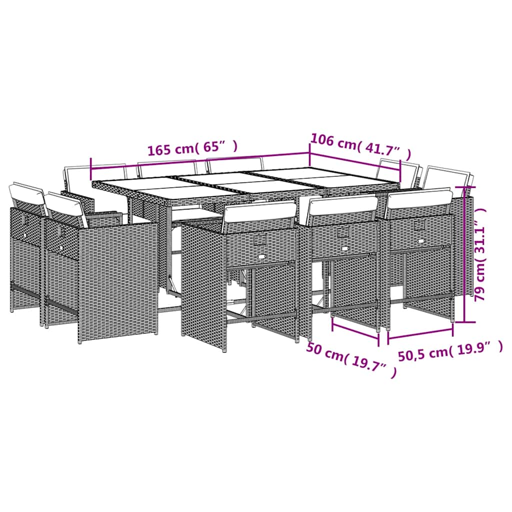Garden Dining Set | Grey | Poly Rattan | 10-seater | Foldable