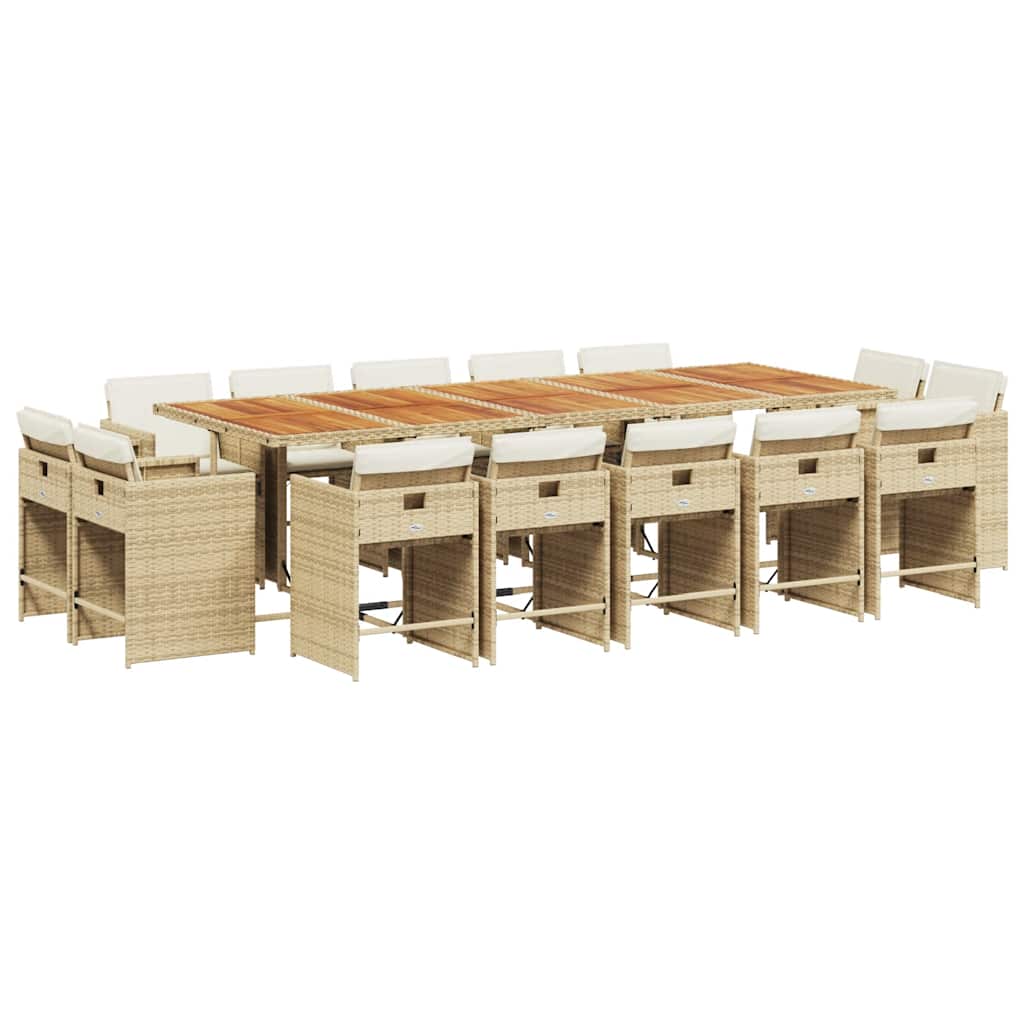 15 Piece Garden Dining Set with Cushions Beige Poly Rattan