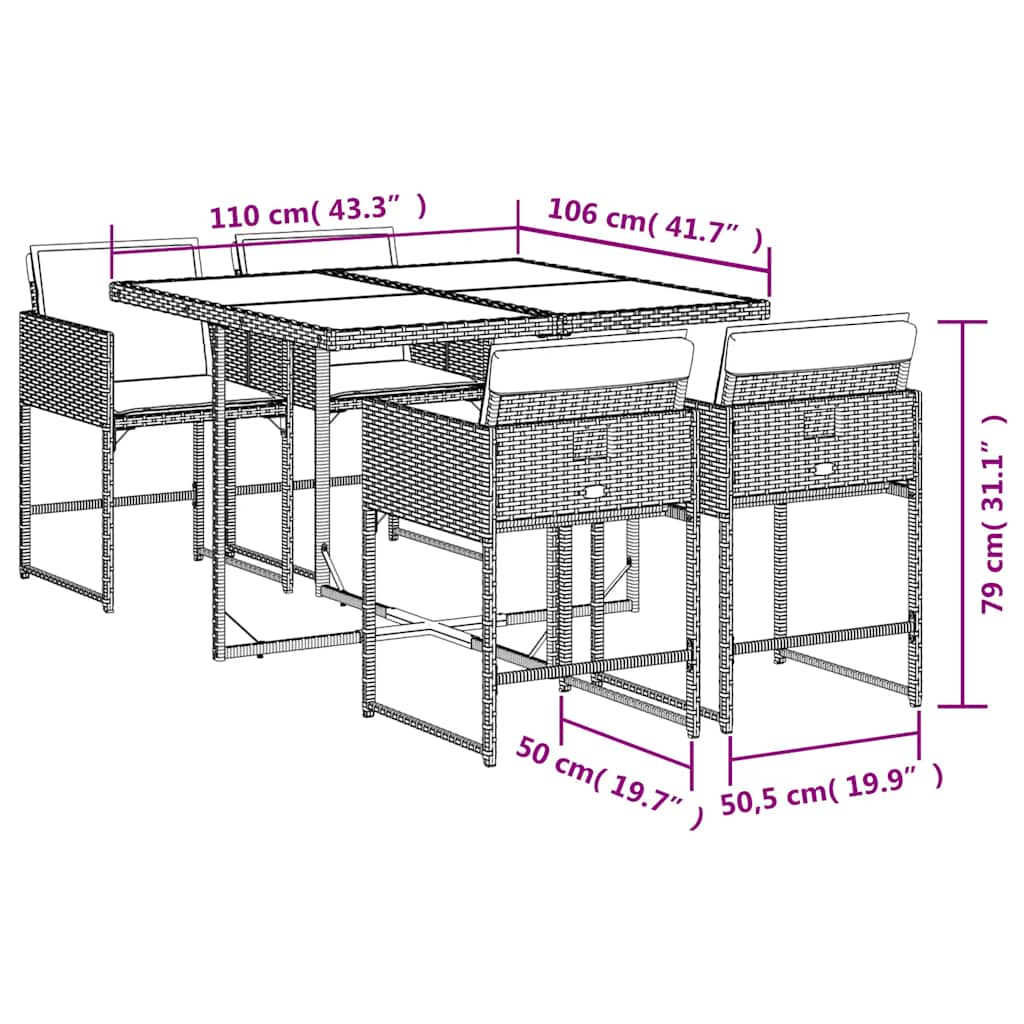 Garden Dining Set | Brown | Poly Rattan | Medium | Foldable