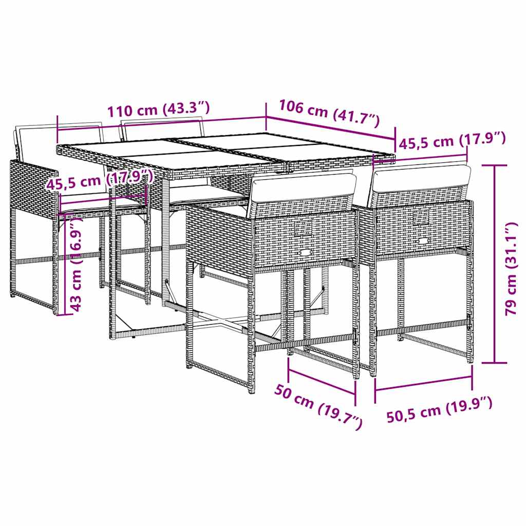 Garden Dining Set | Grey | PE Rattan | 4-seater | Removable Covers