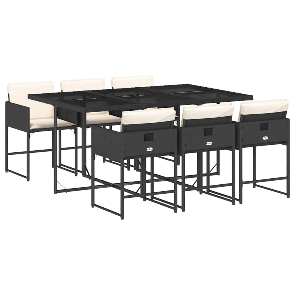 7 Piece Garden Dining Set with Cushions Black Poly Rattan