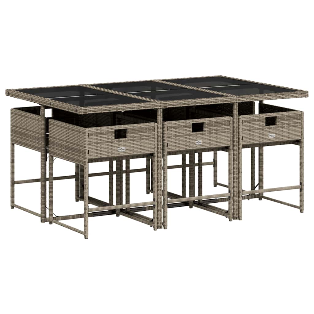 Garden Dining Set | Grey | PE rattan, powder-coated steel, tempered glass