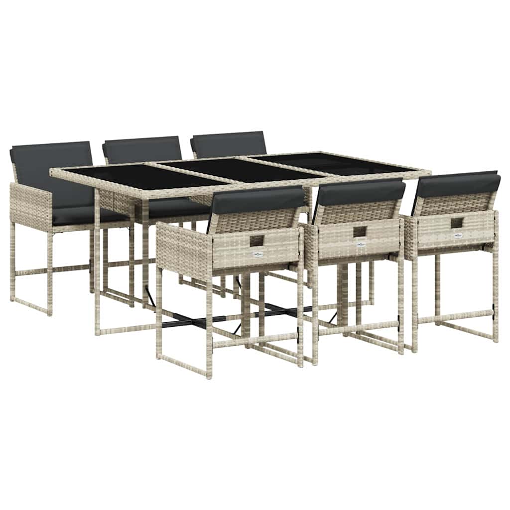 7 Piece Garden Dining Set with Cushions Light Grey Poly Rattan