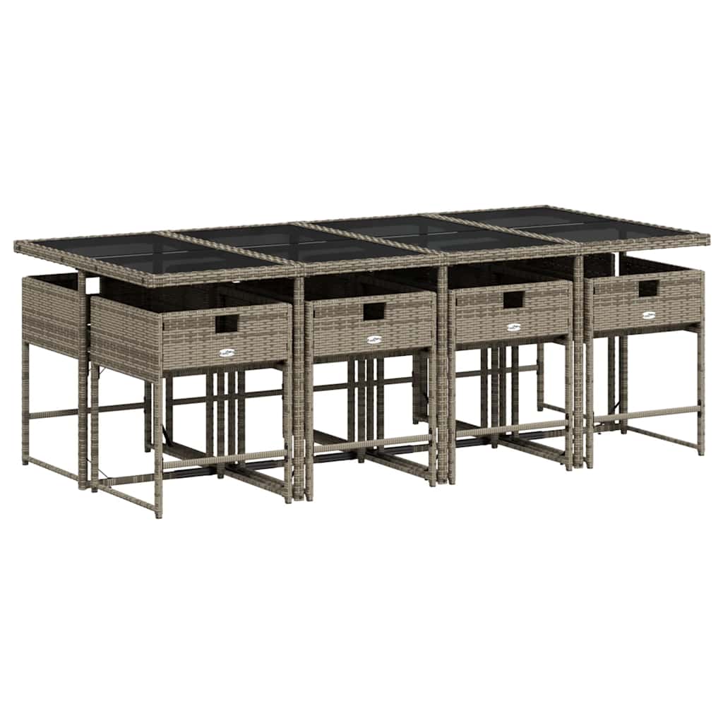 Garden Dining Set | Grey | Poly Rattan | 8-seater | Foldable