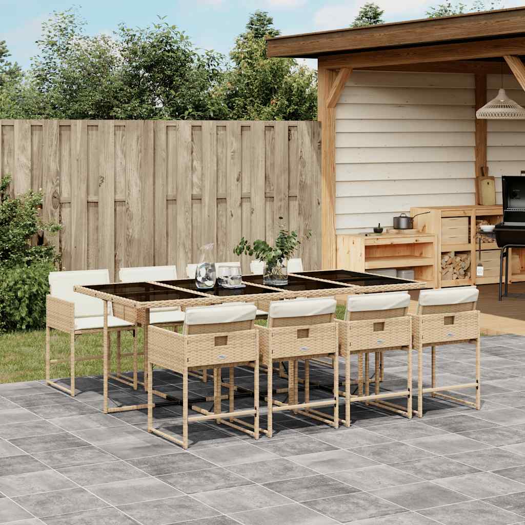 Garden Dining Set | Beige and Black | Poly Rattan and Tempered Glass