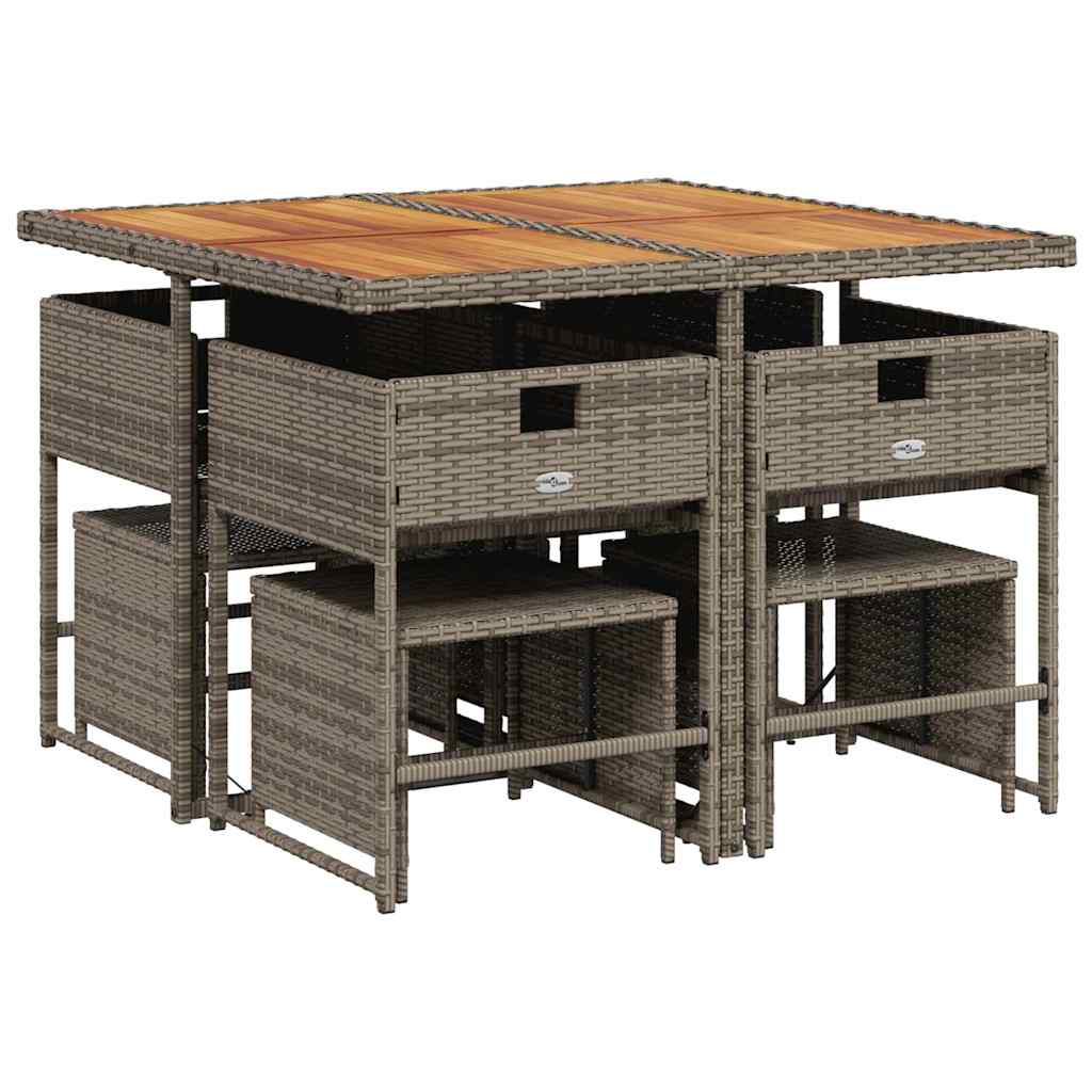 9 Piece Garden Dining Set with Cushions Grey Poly Rattan