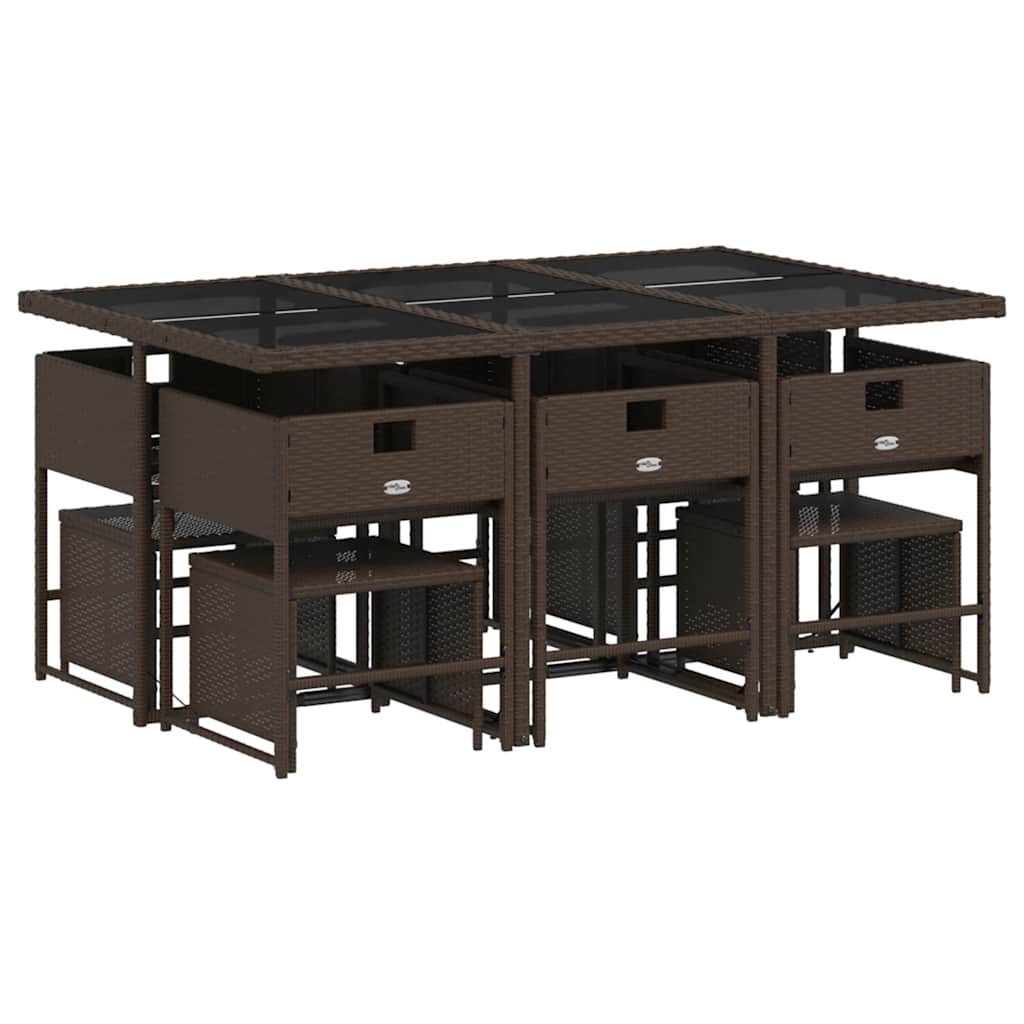 11 Piece Garden Dining Set with Cushions Brown Poly Rattan