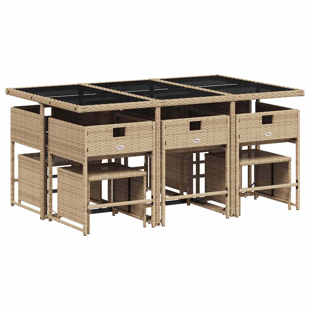 11 Piece Garden Dining Set with Cushions Beige Poly Rattan