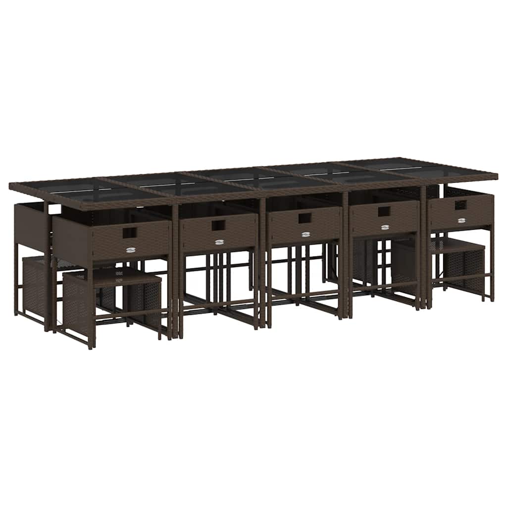 15 Piece Garden Dining Set with Cushions Brown Poly Rattan