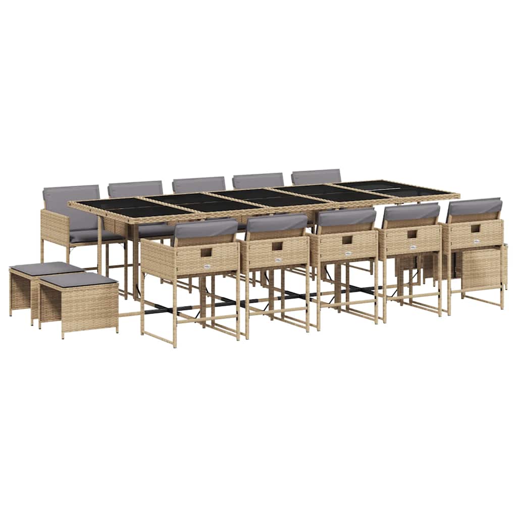 15 Piece Garden Dining Set with Cushions Mix Beige Poly Rattan